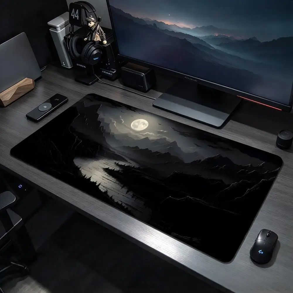 Serene Art M-Moon Night Mountain River Mouse Pads Large Gaming Mousepad Desk Mat Non Slip Bottom Featuring Stitched Edges