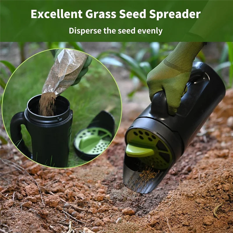 

N08R Seed Spreader Hand Held, Hand Spreader Lawn And Garden For Grass Seed Salt Ice Melt Earth Food, Seed Shaker Adjustable