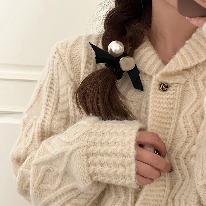 

2025 new pearl bow headband, new rubber band hair tie, high-end feel, rubber band headband, simple and elegant style