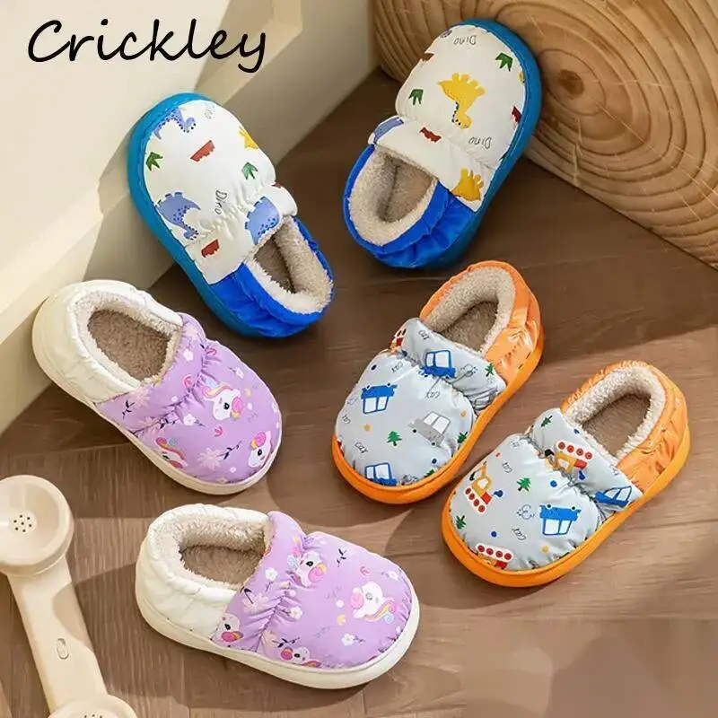 

Unicorn Dinosaur Printed Boys Girls Slippers Winter Plush Warm Kids Slippers Indoor Soft Anti Slip Children Cotton Shoes