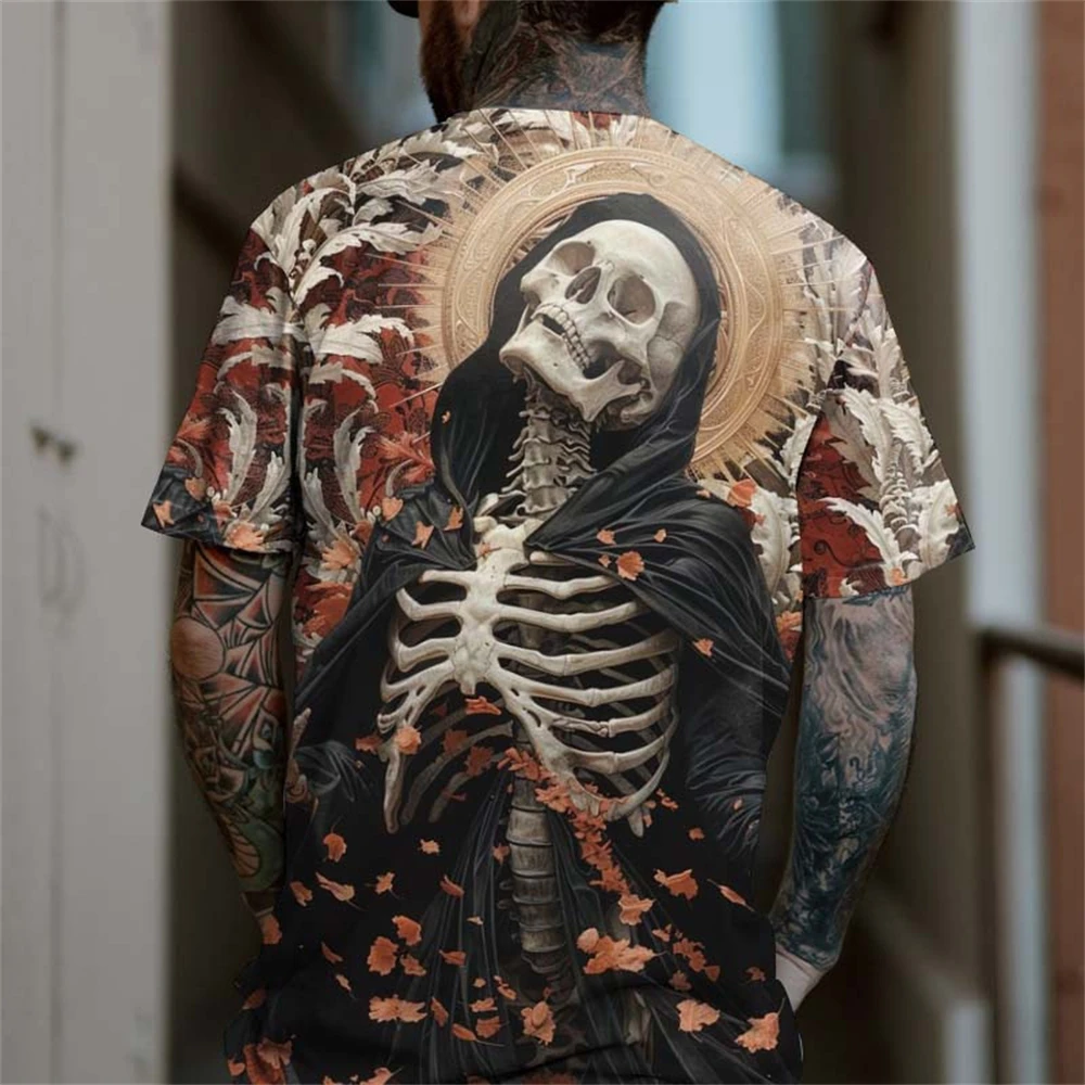 MAN WITH Ａ MISSON SKULL SHIT コラボ XXL Summer 2024 New Men's Machine Washable Vintage Skull Print T-Shirt