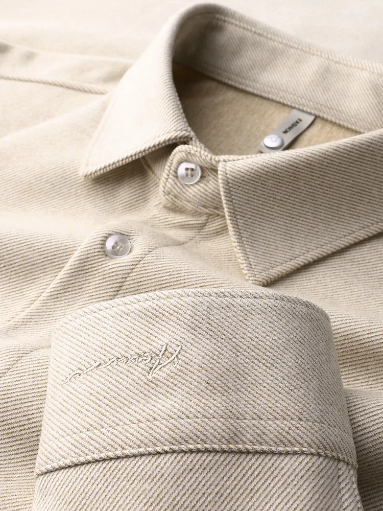 

Утепленная шерстяная рубашка с длинным рукавом, флисовая, бархатная, с вышивкой, деловая верхняя одежда, теплая, стандартного кроя, мужская модная повседневная рубашка