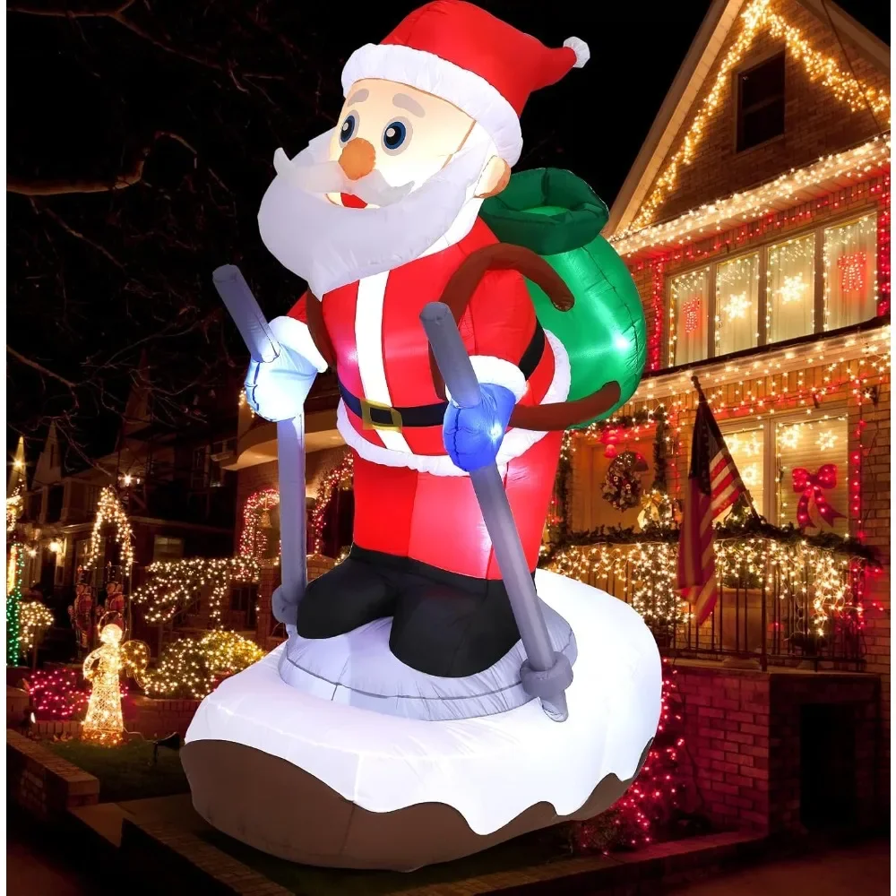 9.25 FT Christmas Inflatables Outdoor Decorations,Giant Inflatables Santa Claus with Gifts Sled,Built-in LED Lights