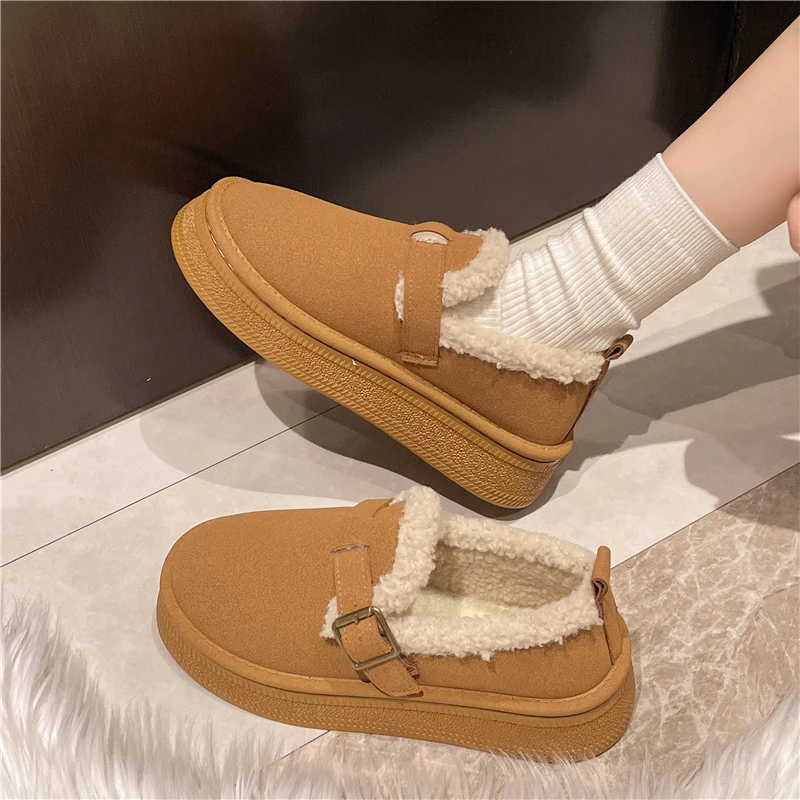 2026 Women Winter Keep Warm Short Plush Suede Needle Buckle Boots Fashion Thick Sole Snow Boots Non-slip Platform Boots 36-40