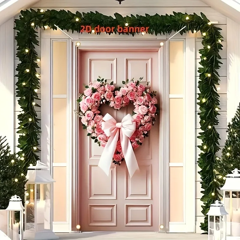 1Pc Rosa Herz Rose Tür Vorhang 2D Banner Bogen Dekoration Hängen Flagge Valentinstag Romantische Hause Tür Dekoration hängen Tuch