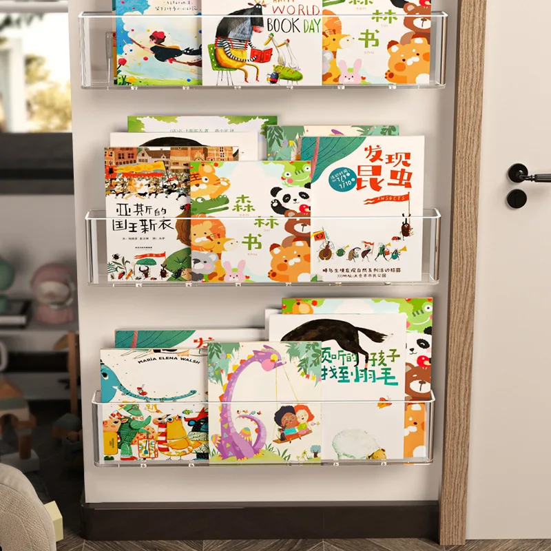 Acrylic No-Punch Magazine Organizer Racks Behind Door, Wall Children's Books Transparent Display Racks Wall Hanging Bookshelf