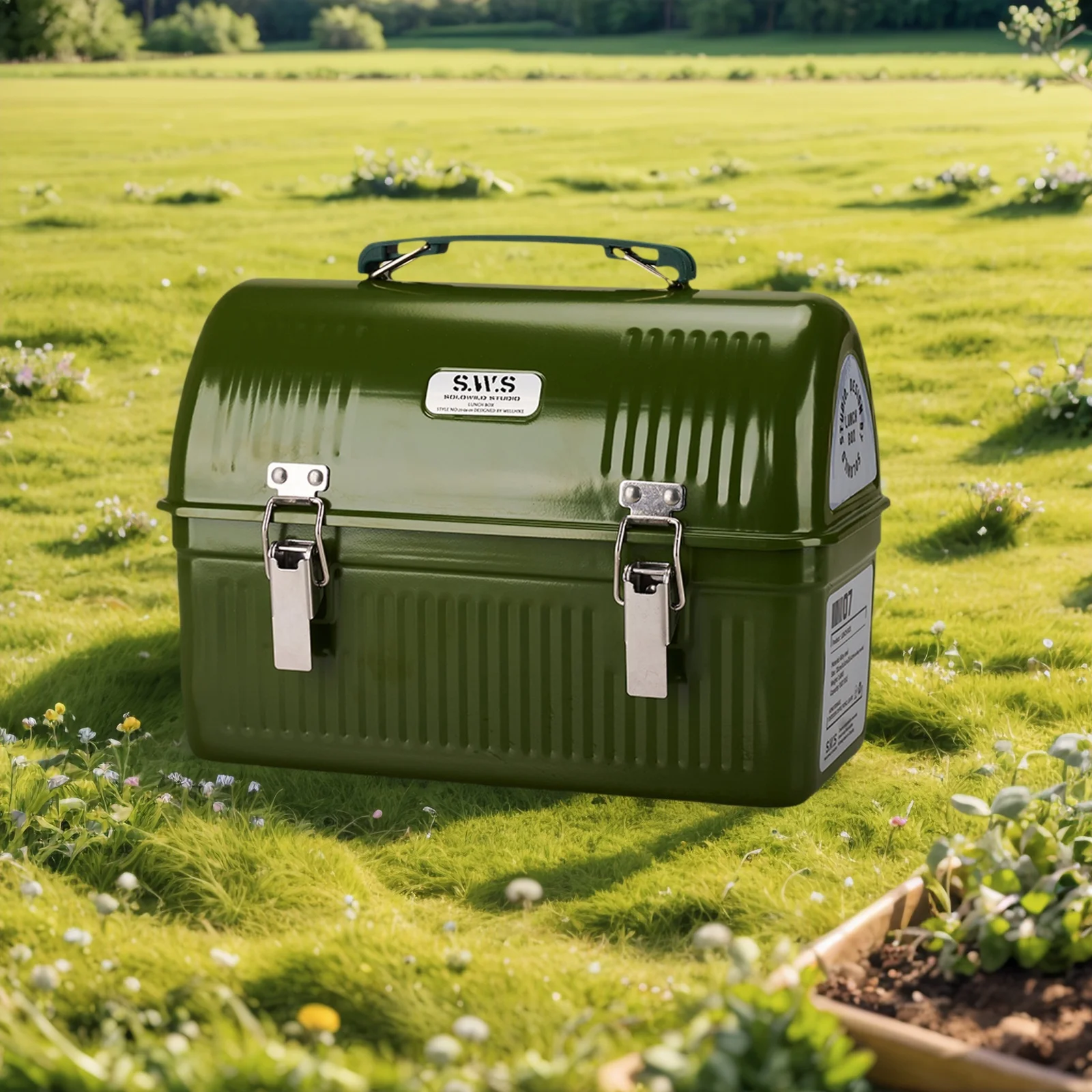 صندوق غداء معدني عتيق مع مقبض ومزلاج صندوق نزهة 9.5 لتر صناديق تخزين متاجر المواد الغذائية المشروبات زجاجة ماء