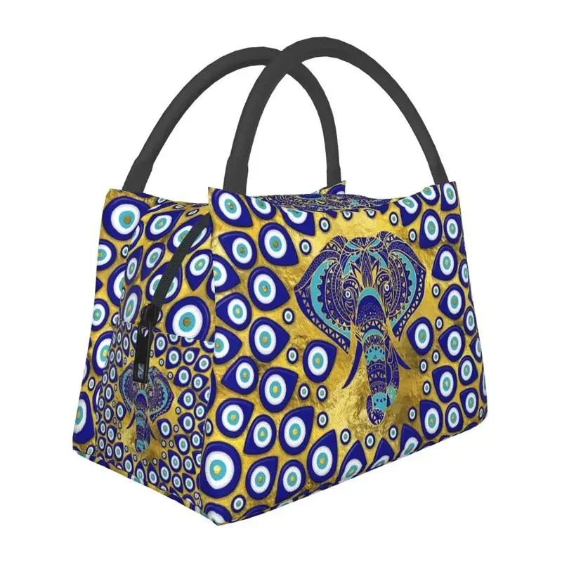 Custom Evil Eye Elephant Mandala Ornament Lunch Bag Women Cooler Warm Insulated Lunch Box for Office Travel lunchbag