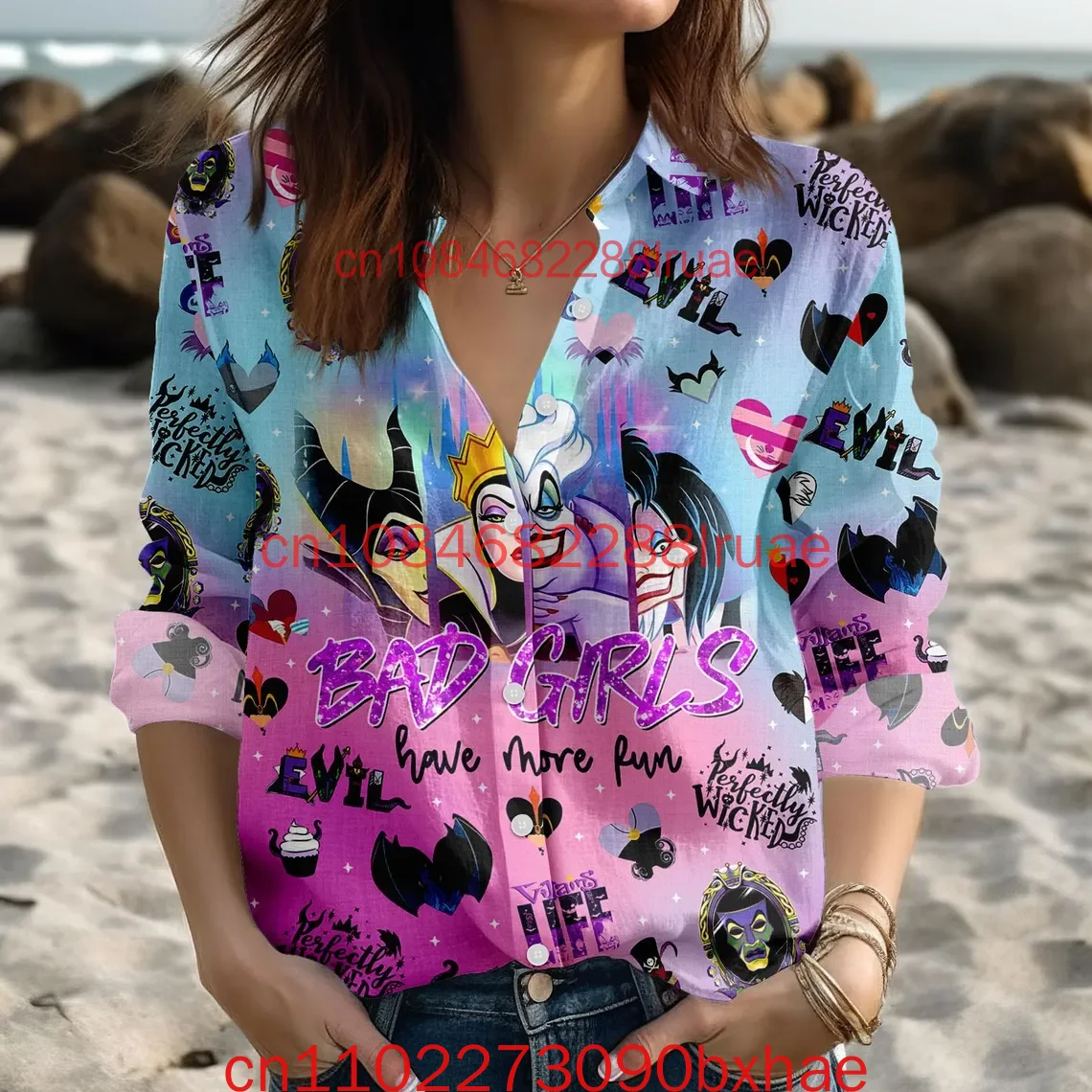

Disney Villains Character Luicfer Pain Panic Women Casual Shirt Disney Women Blouses Shirt Magic Kingdom Shirt