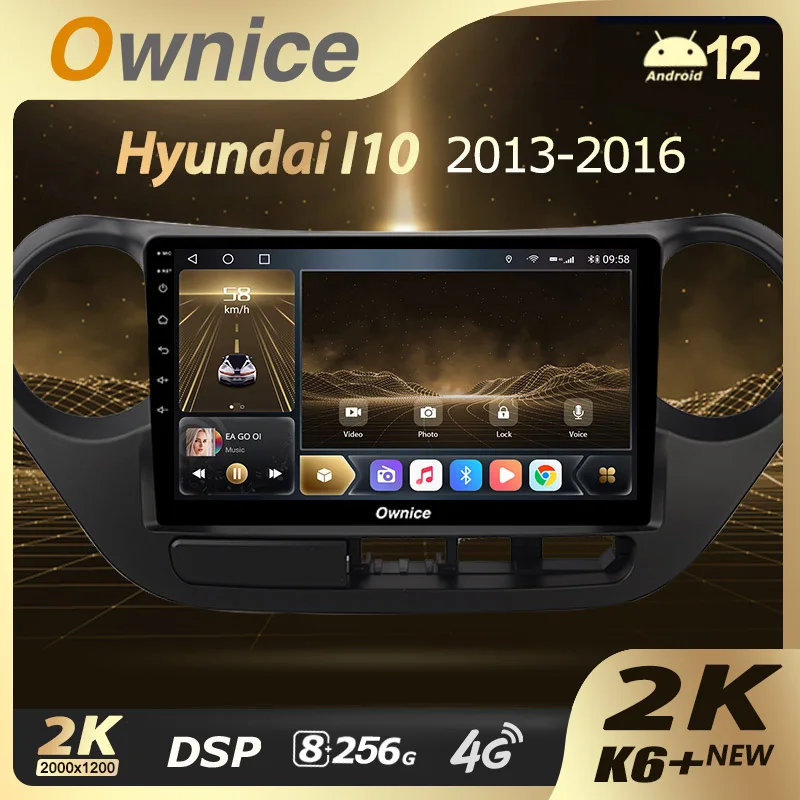 Ownice K6+ 2K For Hyundai i10 2 2013 - 2016 Car Radio Navigation Video Stereo Multimedia Player GPS Android 12 Infotainment dvd