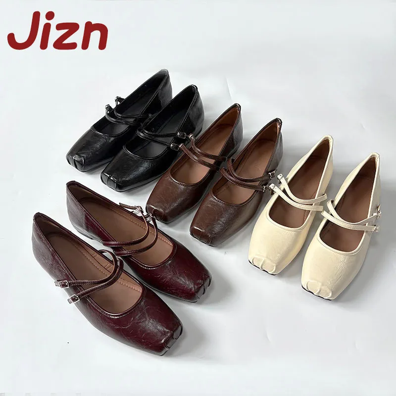 

Новая обувь, женские туфли на плоской подошве с квадратным носком, увеличивающие рост, женские модные женские туфли Мэри Джейн с пряжкой и ремешком