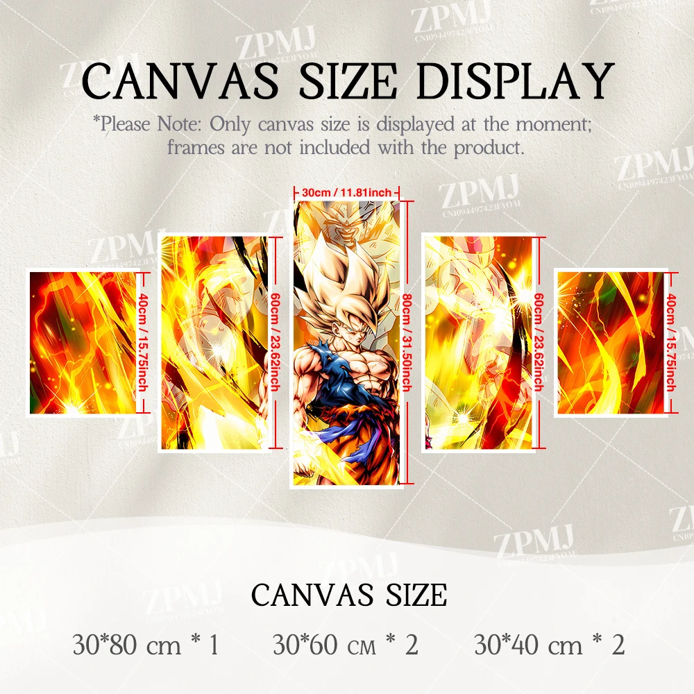 5PCS Japanische Hot Blooded Anime Dragon Ball Leinwand Druck Bild Wand Kunst Gemälde Wohnkultur Poster Für Wohnzimmer Kein rahmen – Detail 5