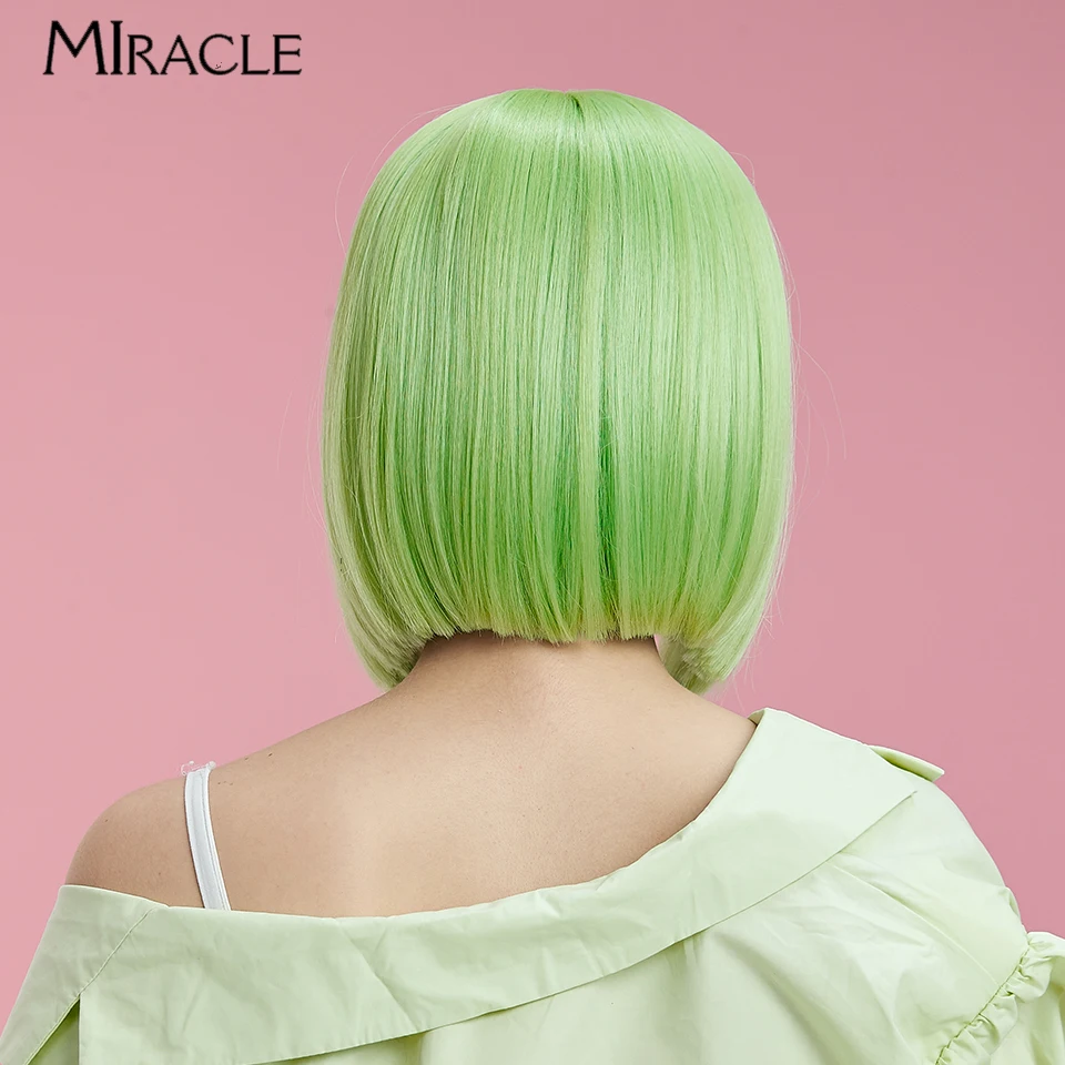 MIRACLE Short Bob Lace Wig for Women Synthetic Lace Front Wigs Ginger Green Blue Blonde Cosplay Wigs 10 Inch  Bob Wig