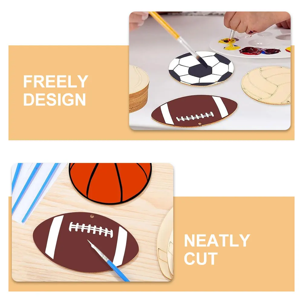 

42pcs Wooden Sports Ball Diy Set Baseball Football Cutouts Craft Ornament Theme Party Decorations Wood Chips Graffiti