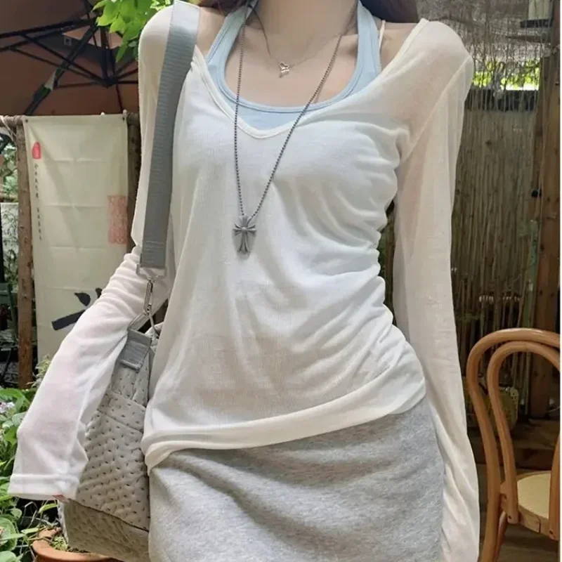 Top Female Fashion Plain Polyester Korean Reviews Many Clothes Y2k Korea Elegant Sale 90s Vintage Women's Long Sleeve T-shirt