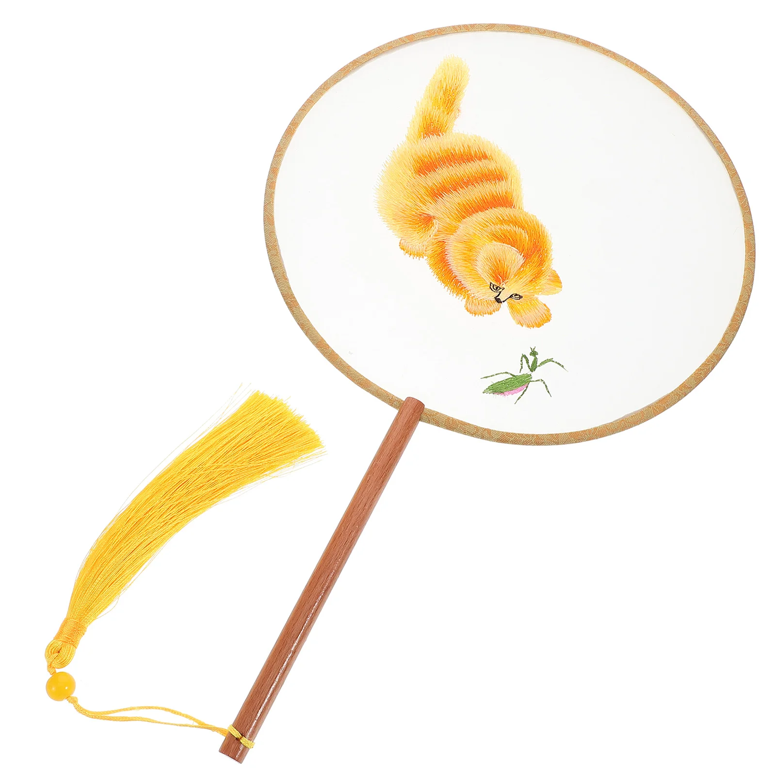 Éventail Rond Brodé Double Face, brevà Manivelle, Style Chinois, Imprimé Chat