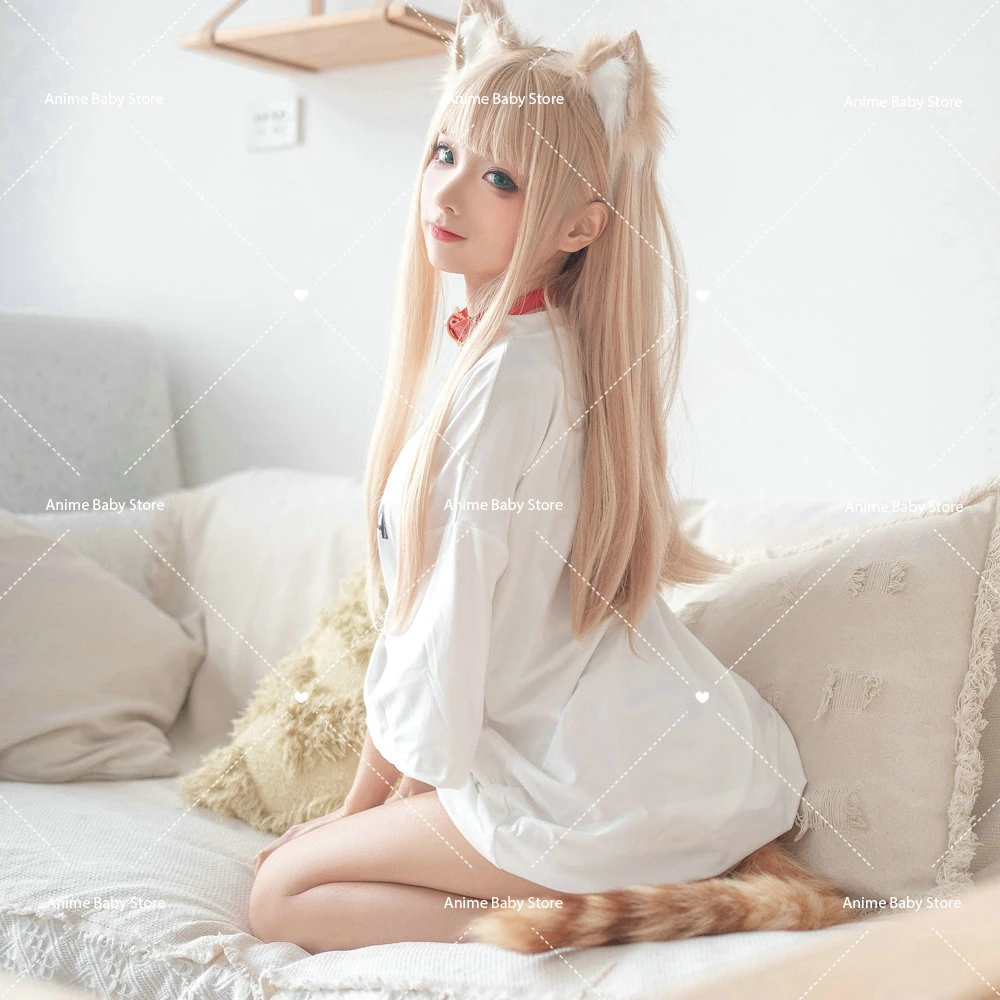 Osakana Cosplay Clothing 40hara Cat Kitty Cosplay HSIU White Short-sleeved Cat Ears Animal Ears Hair Band 40hara Cosplay