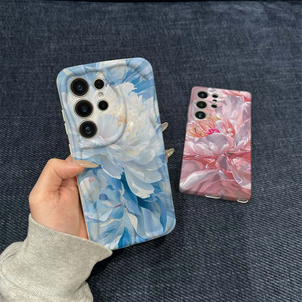 

Pink Iridescent Flower Petal Phone Case For Samsung Galaxy S21 S23 S24 S25 FE Lite Plus Ultra 5G Wave Oil Film