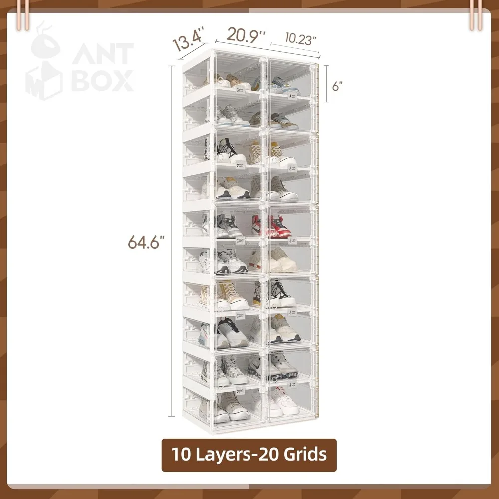 Foldable Shoe Rack,Shoe Organizers for Closet Plastic Shoe Storage Box Space Saving for Entryway, Large Sturdy Stackable Sneake