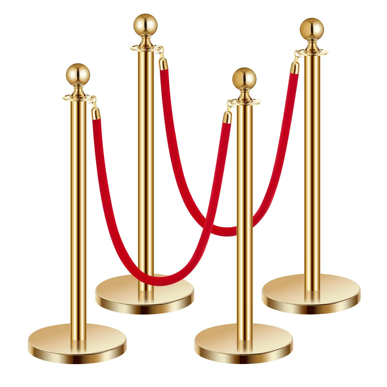 

Stanchions And Velvet Ropes 4Pcs, Hollow Base With Stainless Steel Post, 2 Red Velvet Ropes And Posts, Crowd Control Barriers
