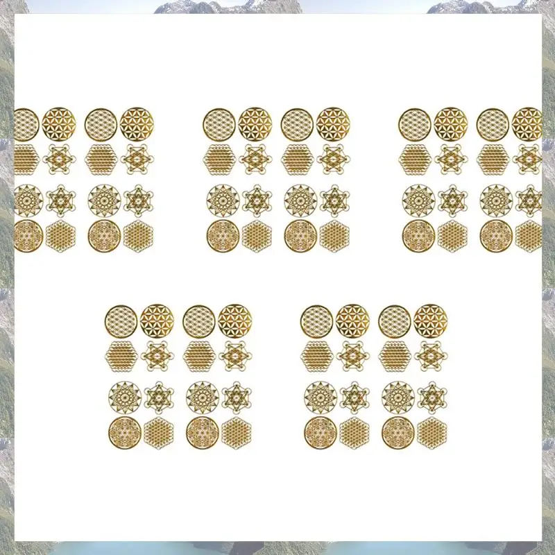 

N75R-80Pcs/Set Metal Energy Decor Sticker Flower Of Life Children's Day Gifts 7 Chakra Copper Energy Tower Orgonite Stickers
