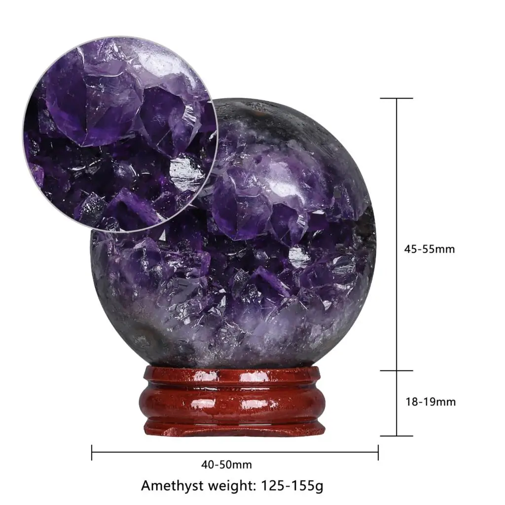 Natural Amethyst Geode Crystal Ball With Wooden Stand Reiki Healing Cave Sphere For Home Decoration Chakra Balancing