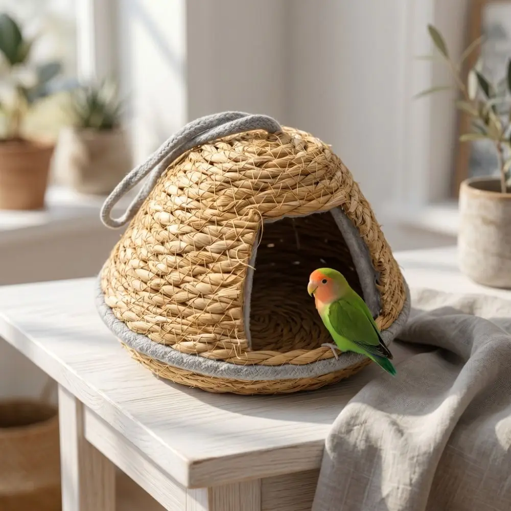 

Cottage Style Weaved Bird House Breathable Hand-Woven Grass Woven Bird Nest Vintage Outdoor Bird Shelter Patio Lawn