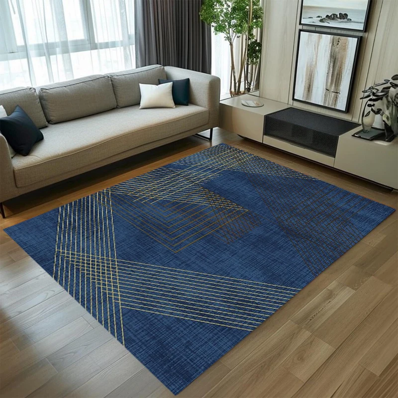 Modern Abstract Geometric Area Rug Gold Line Wood Grain Ring Pattern Decorative Floor Mat for Living Room Bedroom Home Decor