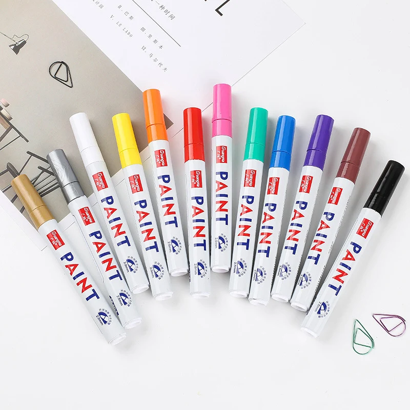 12 Colors Waterproof Car Tyre Tire Tread CD Metal Permanent Paint Marker Graffti Oily Marker Pen Stationery