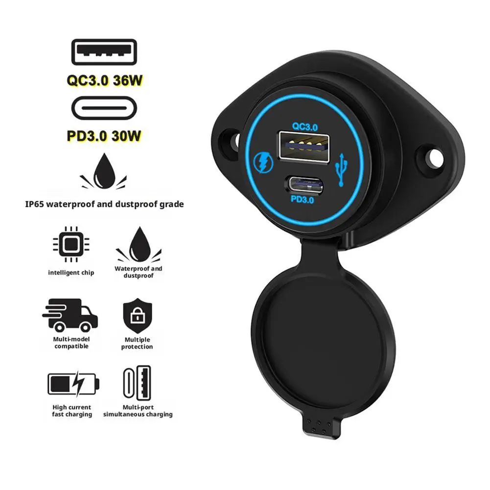 

12 В/24 В USB-розетка для автодома 36 Вт PD3.0 и 30 Вт QC3.0 Автомобильное зарядное устройство Розетка Порт Панель Настенное крепление для автомобиля RV Лодка Грузовик Мотоцикл Q2E5