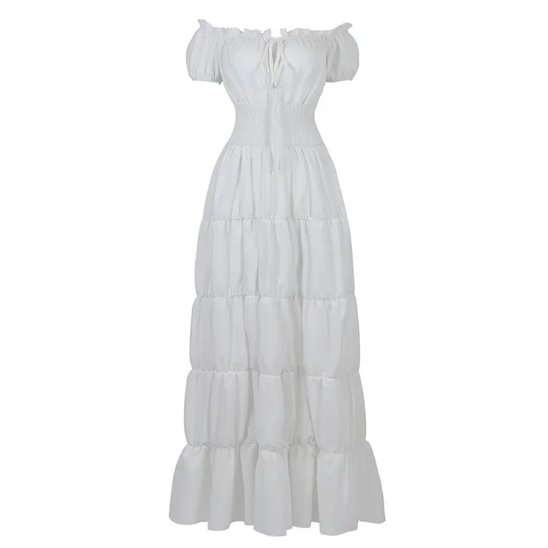 Abito rinascimentale per donna maniche lunghe medievale con spalle scoperte elastico a vita alta abito smock abito elegante regina taglie forti