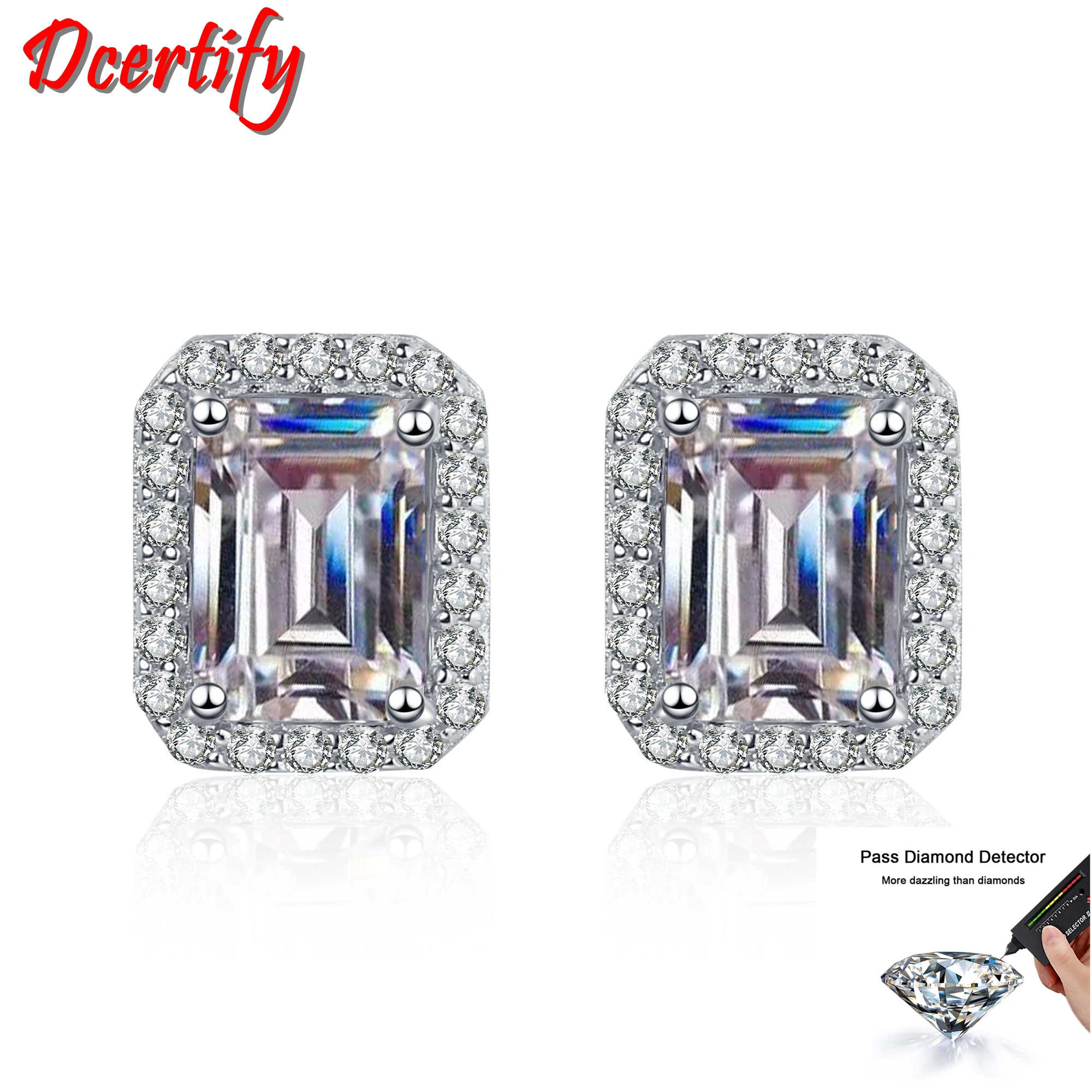 Top Luxury  White Gold 10K Earrings 1-4CT Emerald Moissanite Stud Earrings Women Beautiful Party Ear Jewelry Lasting Forever