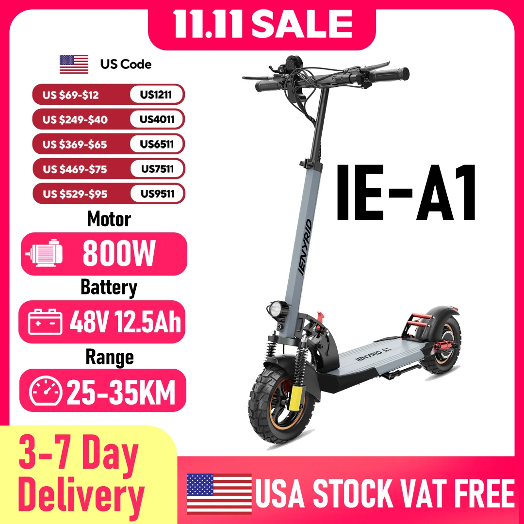 

IENYRID iE-A1 Foldable Electric Scooter 800W/48V/12.5 AH E-Scooter Max Speed 45KM Per Hour Max Range 20-30KM Scooters