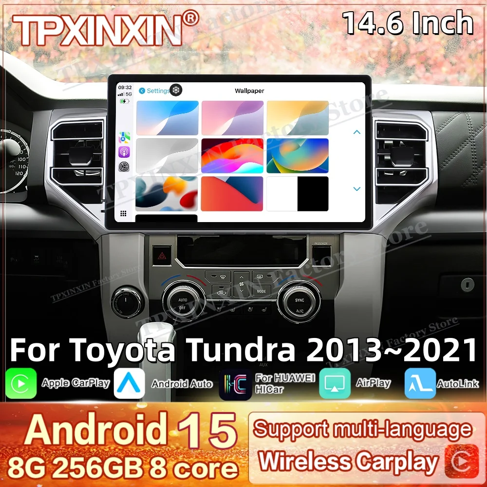 Qualcomm For Toyota Tundra Sequoia 2013~2021 Android 15 Automotive Multimedia GPS Navigation Car Radio Stereo Receiver Head Unit