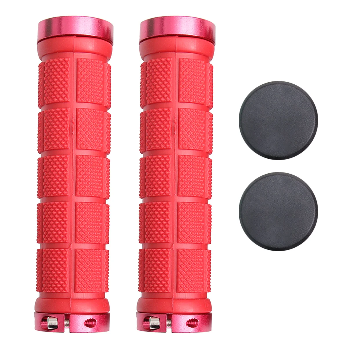 

2pcs Bicycle Handle Cover Red Anti-Slip Rubber Grips Ergonomic Design Bike Handlebar Cover Aluminum Alloy Joint Ring For