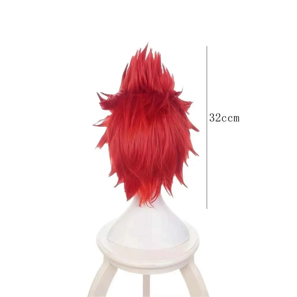 Short Red Synthetic Cosplay Wig for Anime Characters, Layered Fluffy Style with Natural Curl Ends