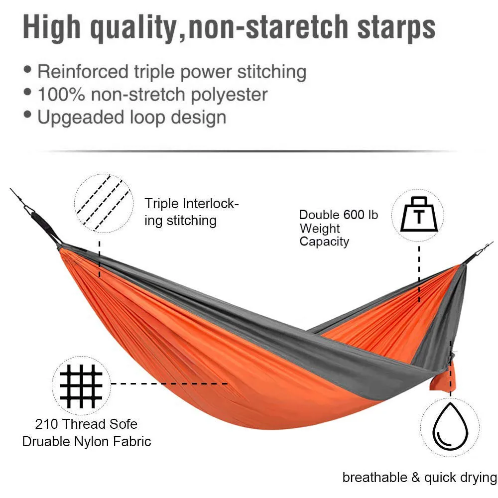 260x140cm Double Camping Hammocks with 2 Tree Straps Portable Indoor Outdoor Travel Hammock for Backpacking Beach Hiking swing