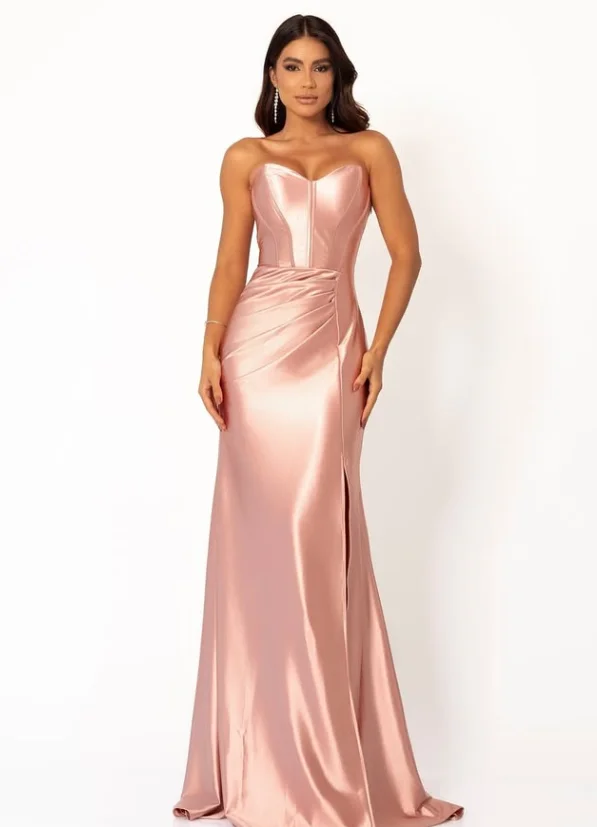 فستان مخصص عالي الجودة بياقة على شكل قلب بدون أكمام وشوكة عالية بطول الأرض وسحاب نعمة فستان فيستدوس دي غالا فساتين السهرة