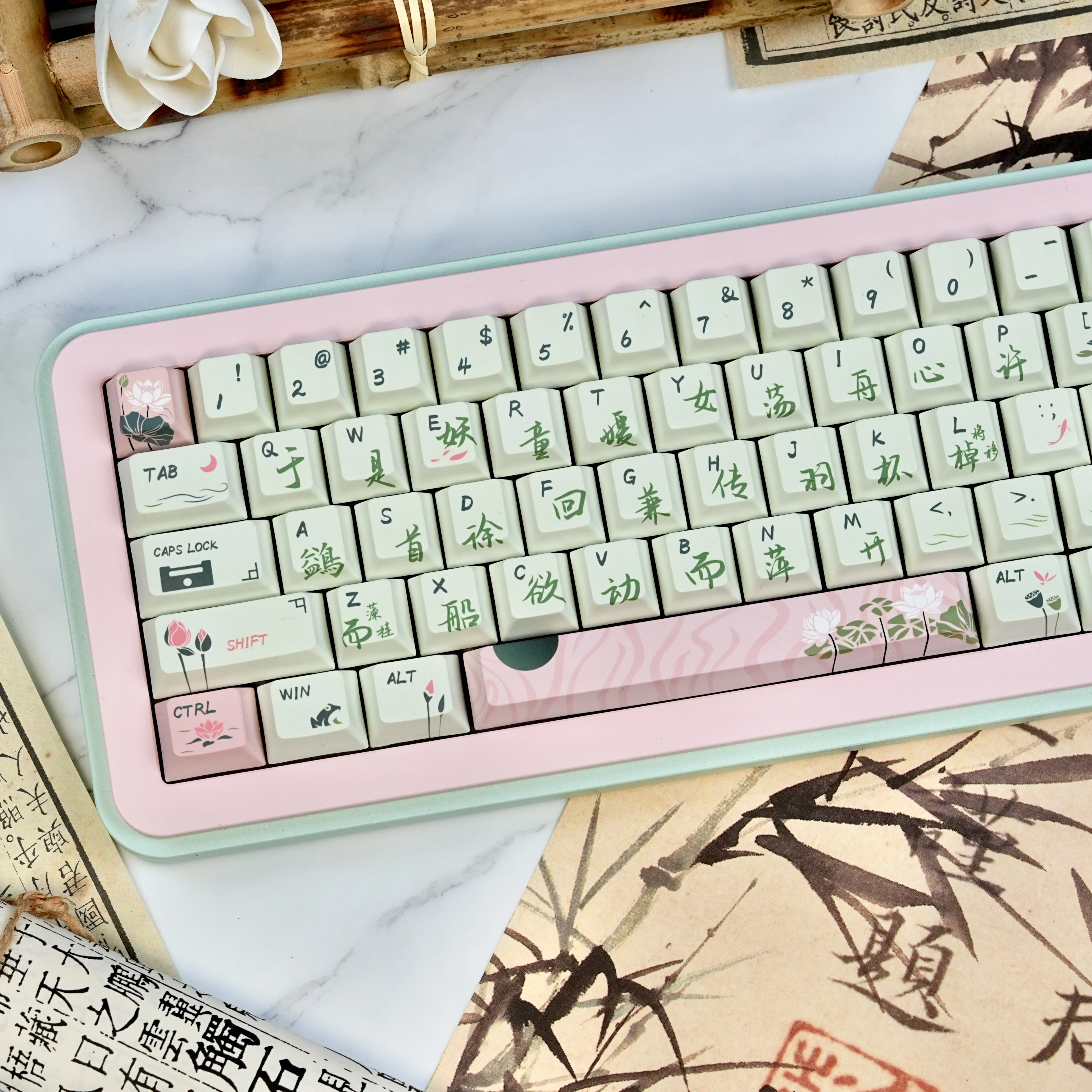 

Custom Moonlight of Lotus Pond Theme Keycaps Five Sides Dye Sub PBT Keycaps Cherry Profile for Cherry MX Switches Gamer Keyboard