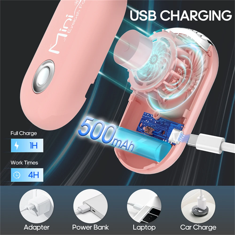 充電式まつげエクステドライヤーファン 3段階風量調節 ポータブルハンドヘルドブロワー 接着剤 マスカラ エクステ冷却ツール