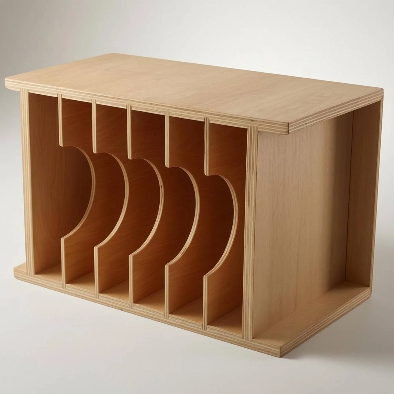 Educational Card Cabinet Curved Cutouts Six-Layer Card Cabinet Open Slots Natural Wood Finish