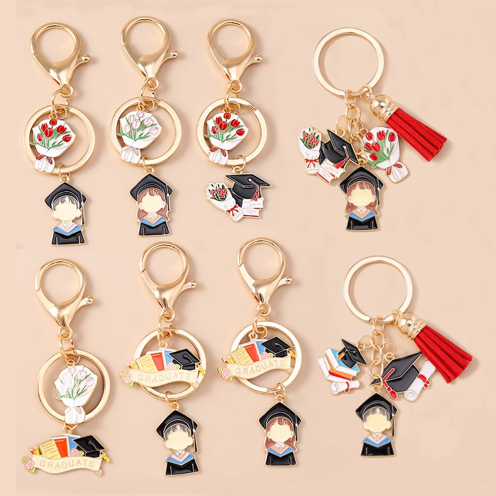 Aihua Cute Graduation Ceremony Flowers Keychain Back To School Graduation Hat Baccalaureate Gown Keyring Pendant Souvenir Gifts