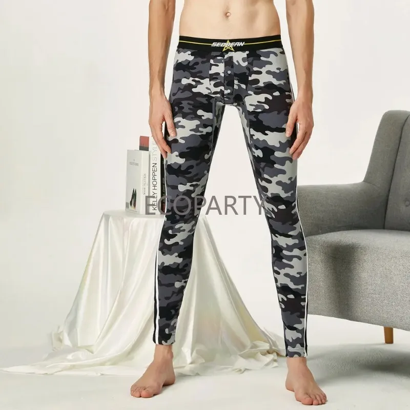 NEW BRAND  Autumn and winter Men's sexy Camouflage Side stripes cotton Long johns Low Rise Thermal Underpants Leggings