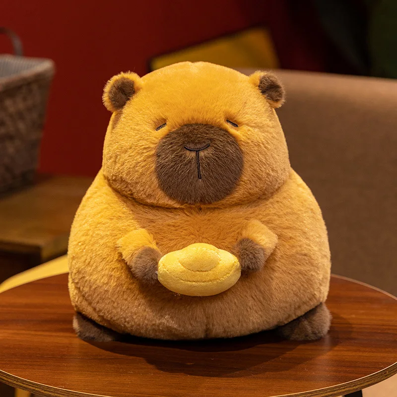 28cm gordo marrom capivara brinquedo de pelúcia recheado dos desenhos animados animal segurando sapato-em forma de lingote de ouro fortuna plushie sorte amigo presente