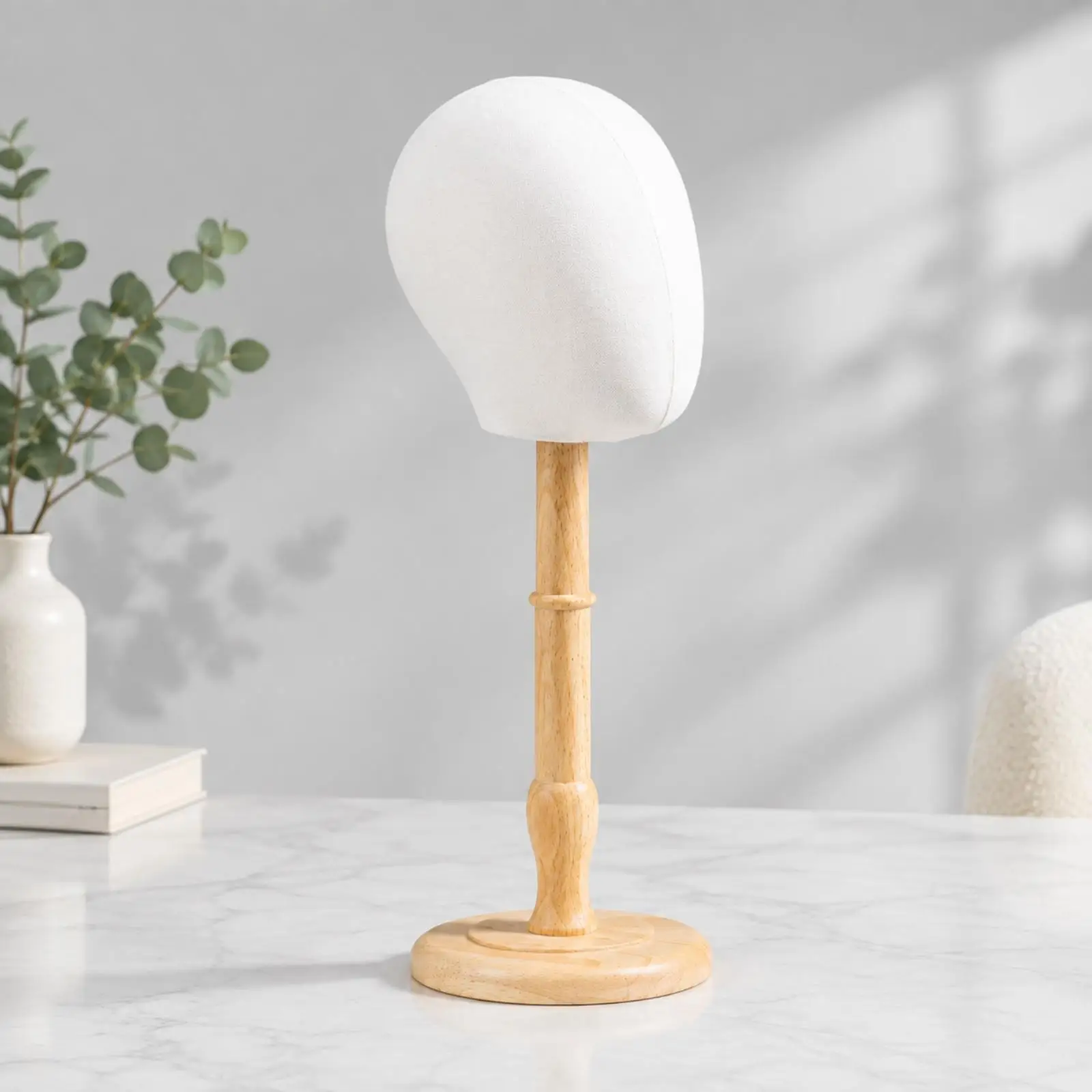 Wooden Base Head Display Stand Cotton Mannequin Head Form Pinable for Hat Headwear Counter Styling