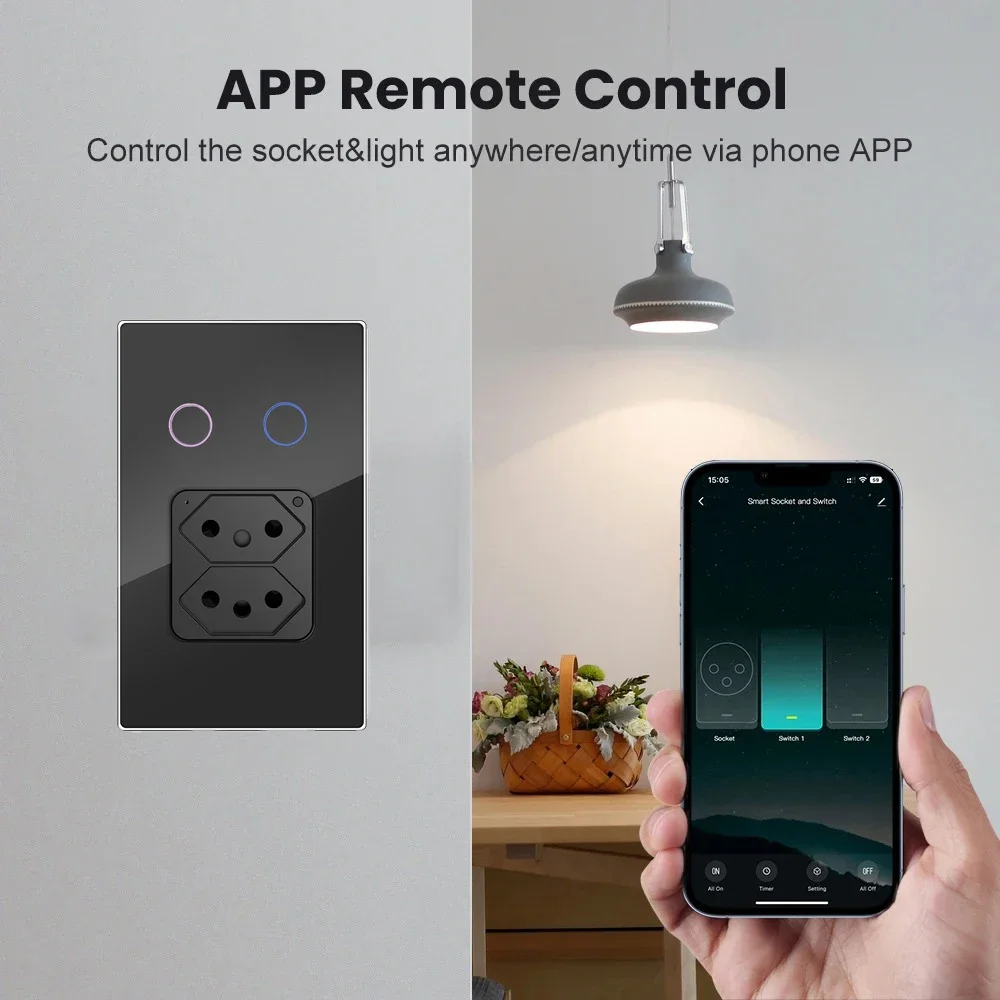 Shawader-スマートウォールソケット,20A,センサー付き壁コンセント,ガラスパネル,Tuya,alexa,Google Home,wifiによるリモコン