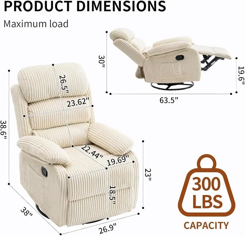 Adult 360° Rocking Recliner Chair，Nursery Rocker Reclining Chair with Side Pocket, a Comfy upholstered Single Sofa Armchair