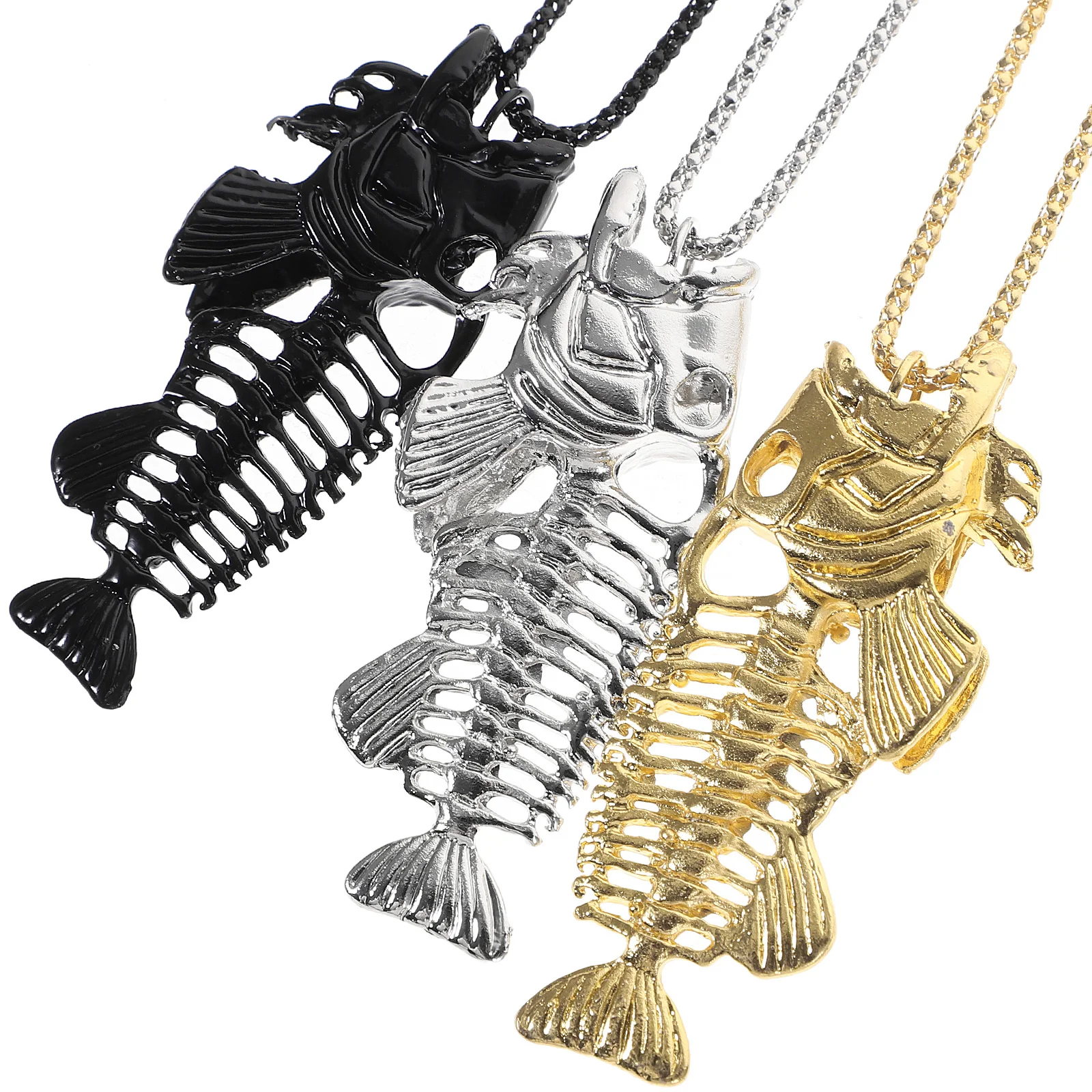 

3pcs Fish Bone Alloy Necklace Stainless Steel Pendant Surfer Chain Fishing Hook Jewelry Gift For Women Birthday Christmas