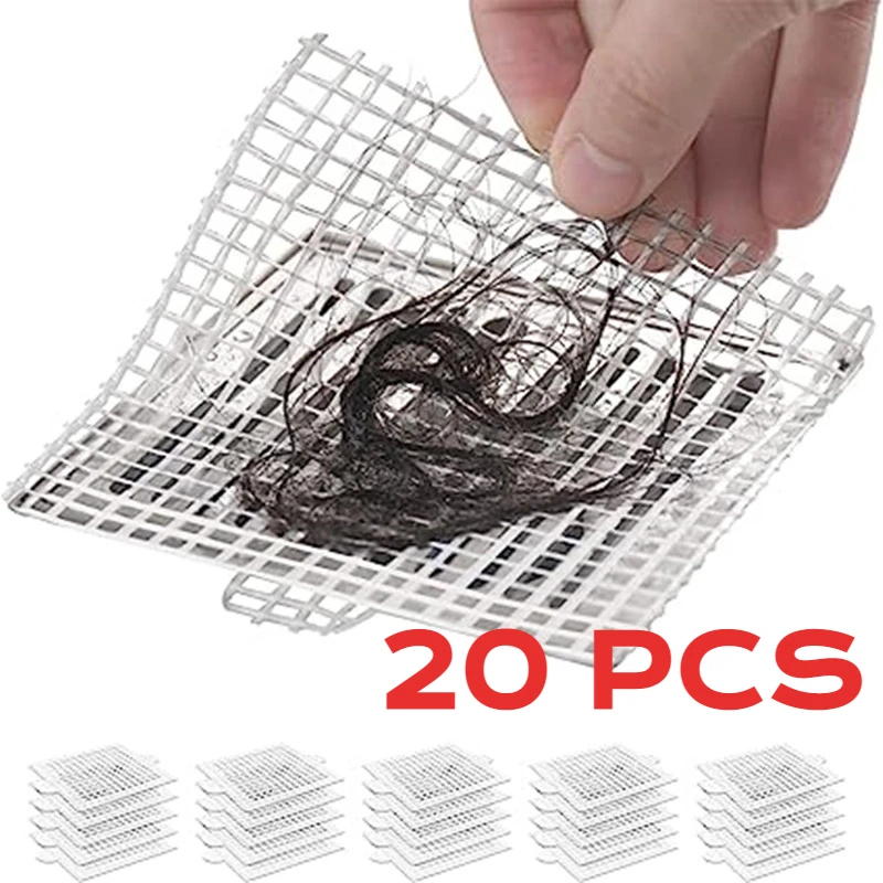 20/10pcs Square Disposable Shower Drains Hair Catcher Mesh Sticker Kitchen Bathroom Bathing Shower Net Hair Stoppers Catchers