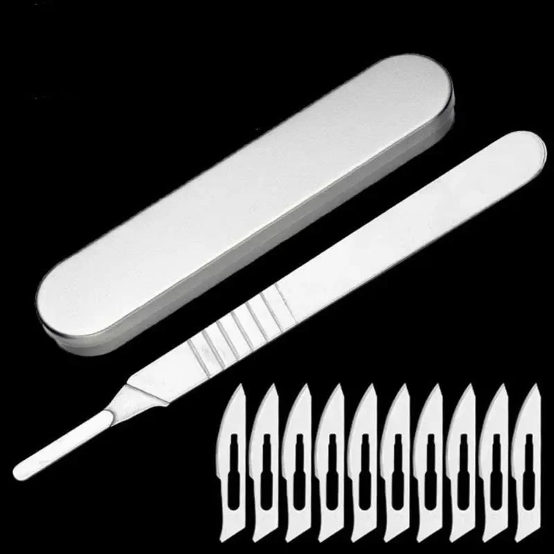 11# 23# Carbon Steel Carving Metal Scalpel Blades Handle Scalpel DIY Cutting Repair Animal Surgical Knife Tool Kits Box Non Slip